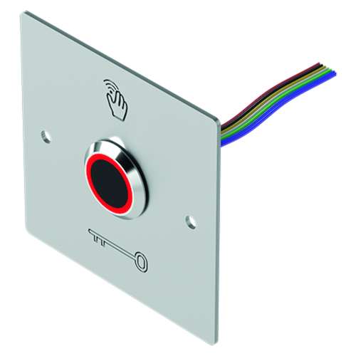 BOUTON POUSSOIR INFRAROUGE NO+NC sur plaque carré - LED rouge en vert Photo du produit BIGPIC L