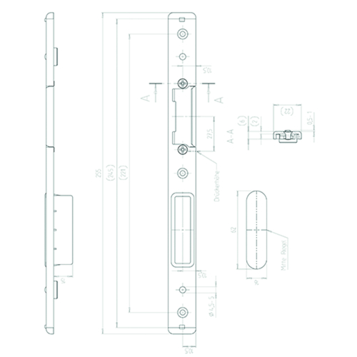 SCHOOTPLAAT USB 25-337EH Alu Groef 16mm - U22x6mm - inox - DinR Productafbeelding BIGPIC L